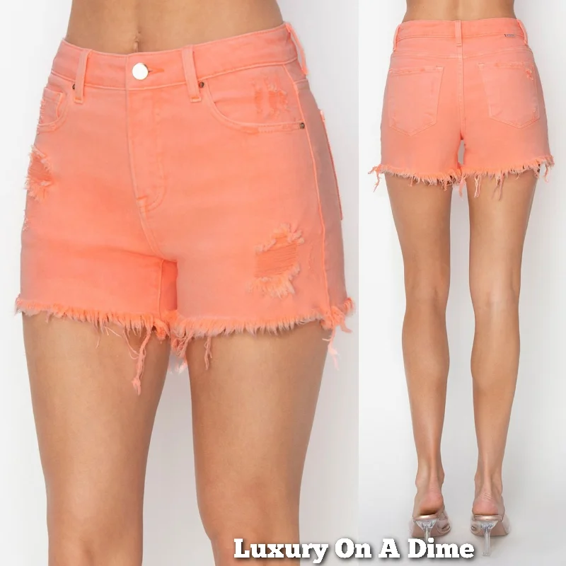 RISEN High Rise Waist Distressed Torn Denim Cut-off Frayed Mid-length Pink Jean Shorts Trendy Low-Rise Slim Jeans RISEN High Rise Waist Distressed Torn Denim Cut-off Frayed Mid-length Pink Jean Shorts Trendy Low-Rise Slim Jeans