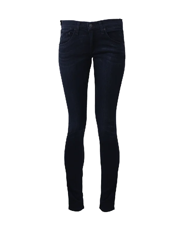Classic Indigo Skinny Jean Elegant Raw Hem Jeans