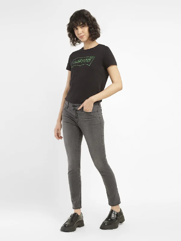 Women's Mid Rise 711 Skinny Fit Jeans Chic Rip-Detail High-Waist Jeans