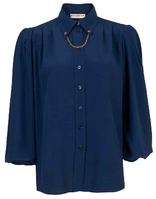 Chain Detail Puff Sleeve Shirt-- Nylon Fabric Polyester Fabric Spandex Fabric