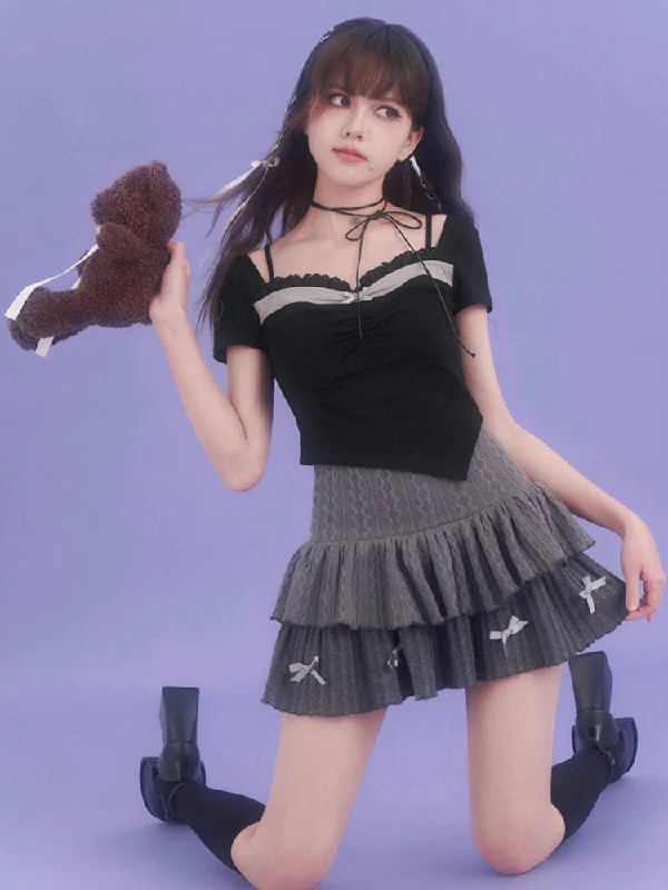 Fake two-piece short sleeve T-shirt【s0000007401】-- Hooded Caped Shawl Collar