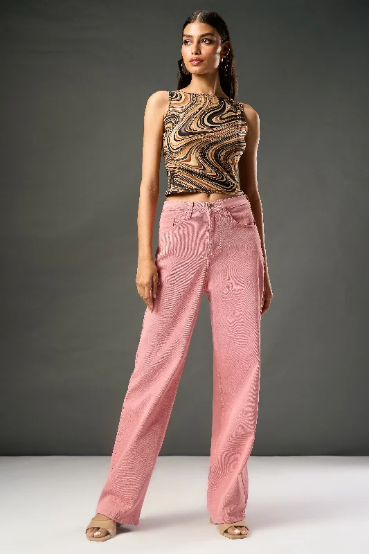Sakura Pink Straight Fit Jeans Casual Bootcut Ripped Jeans