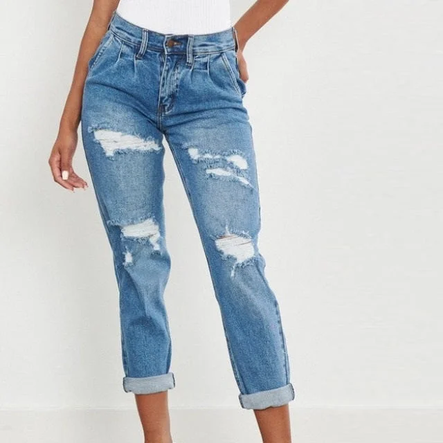 Women's High Waisted Boyfriend Jeans Cozy Relaxed Fit Denim Jeans
