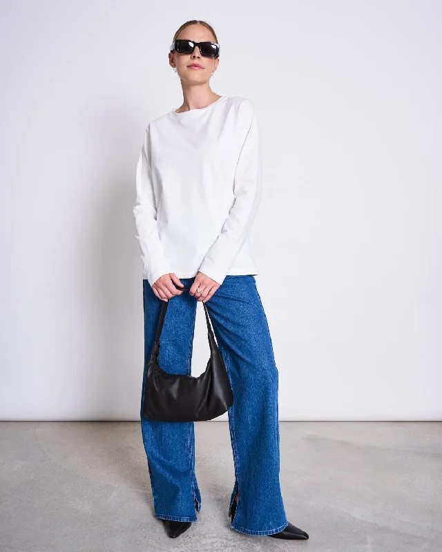 SLITTED WIDE LEG JEANS SELENE MID BLUE Casual High-Waisted Bootcut Jeans