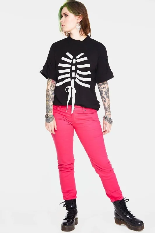 Pink Mono Drainpipe Jeans Stylish Stone-Wash Denim Jeans