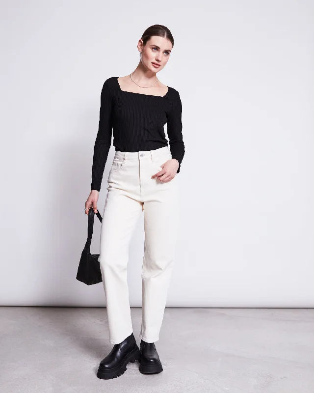 STRAIGHT LEG JEANS ALBA ECRU Stylish Relaxed Fit Skinny Jeans