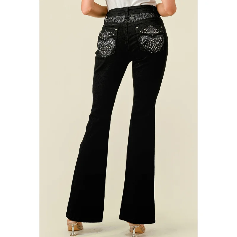 Westfield Eagle Women's Black Embroidered Flare Jeans Trendy Skinny Fit Jeans