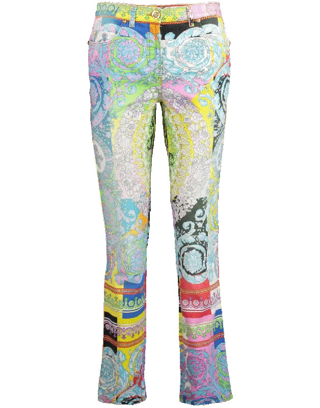 Hi Rise Print Pastel Jeans Comfortable Jogger Style Jeans