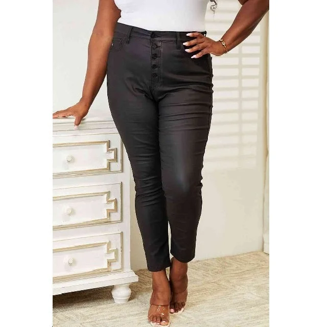 High Rise Black Coated Ankle Skinny Jeans Classic Slim Fit Jeans