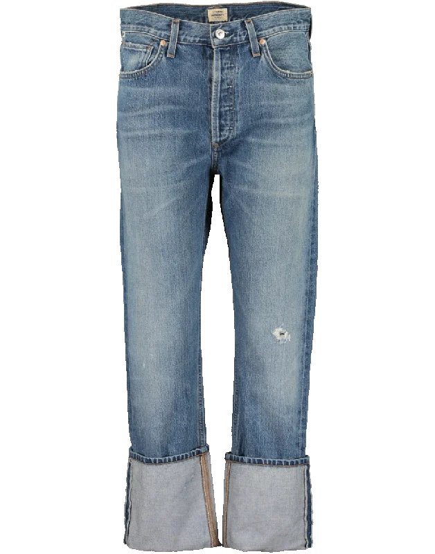 Reese Cuffed Stright Leg Jean Comfortable Faded High-Rise Jeans