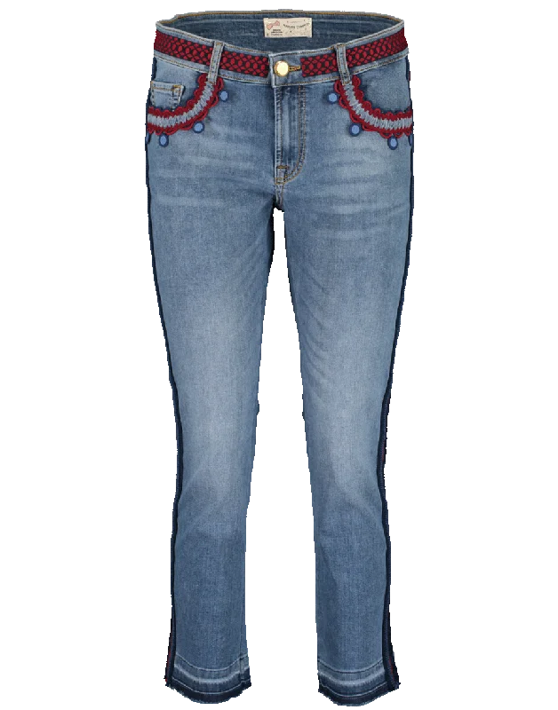 Sequined Side Stripe Cropped Jeans Chic Faded Blue Jeans