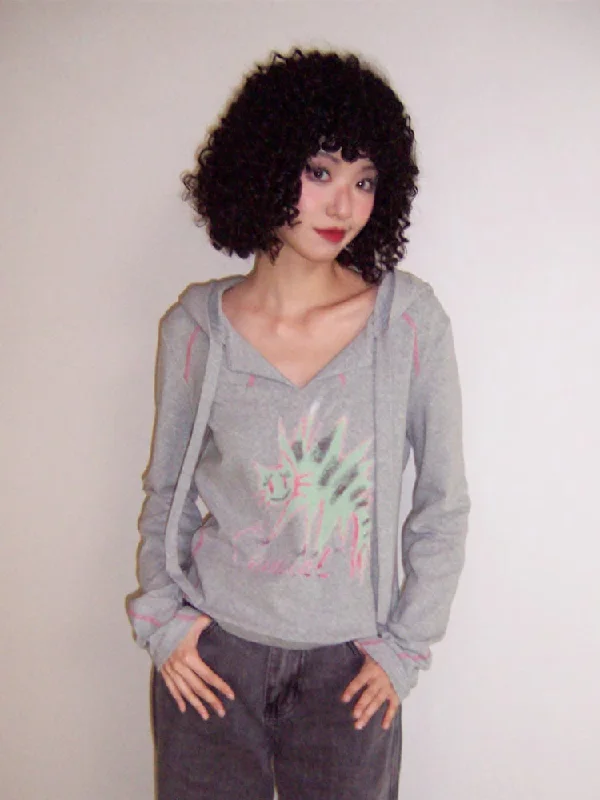 Hooded printed loose long sleeve T-shirt【s0000007409】-- Fitted T-Shirt Seamless Stretchy Hooded printed loose long sleeve T-shirt【s0000007409】-- Fitted T-Shirt Seamless Stretchy