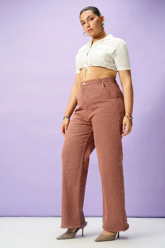Rosewood Burnt Curve Straight Fit Jeans Comfortable Zip-Up Skinny Jeans