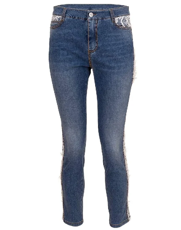 Lace Tux Stripe Mid-Rise Jean Trendy Wide-Leg High-Waist Denim