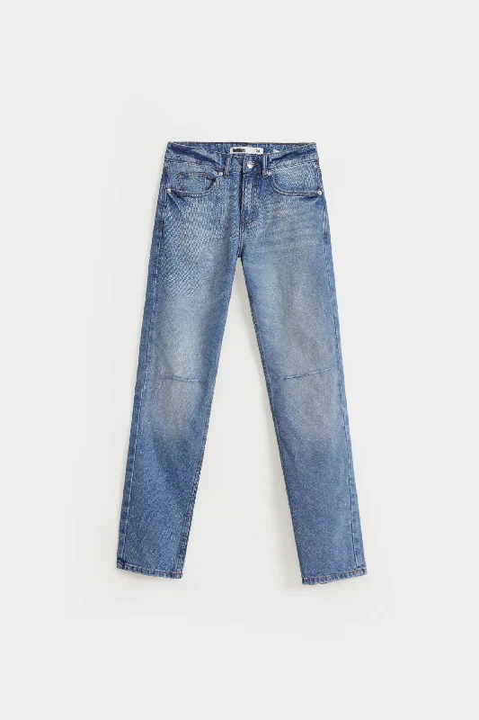 Low Rise Relaxed Jeans Fashionable Raw Hem Bootcut Jeans