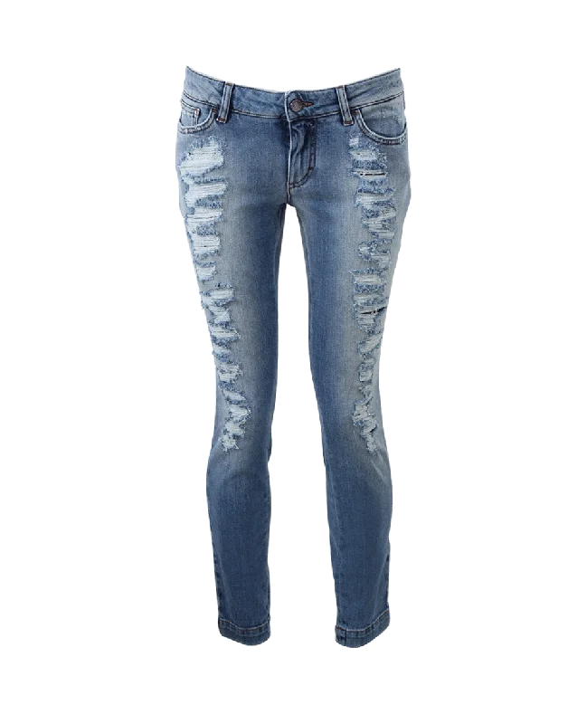 Distressed Lace Skinny Jean Trendy Patchwork Denim Jeans