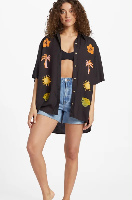 On Vacation Woven Shirt- Black Sands-- Chenille Fabric Brocade Fabric Lace Fabric