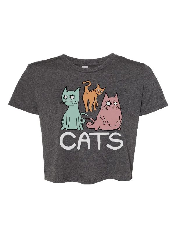 Cats · Cropped T-Shirt-- Solid Color Striped Floral