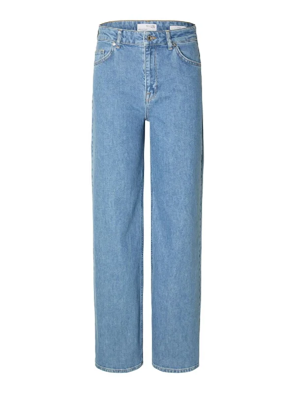 Selected Femme Eloise-Erin High Waist Wide Fit Jeans - Medium Blue Comfortable Stretch Denim Jeans