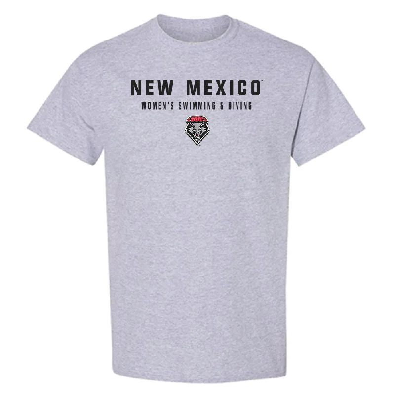 New Mexico - NCAA Women's Swimming & Diving : Ellie Broughton - Classic Shersey T-Shirt-- Striped Floral Plaid