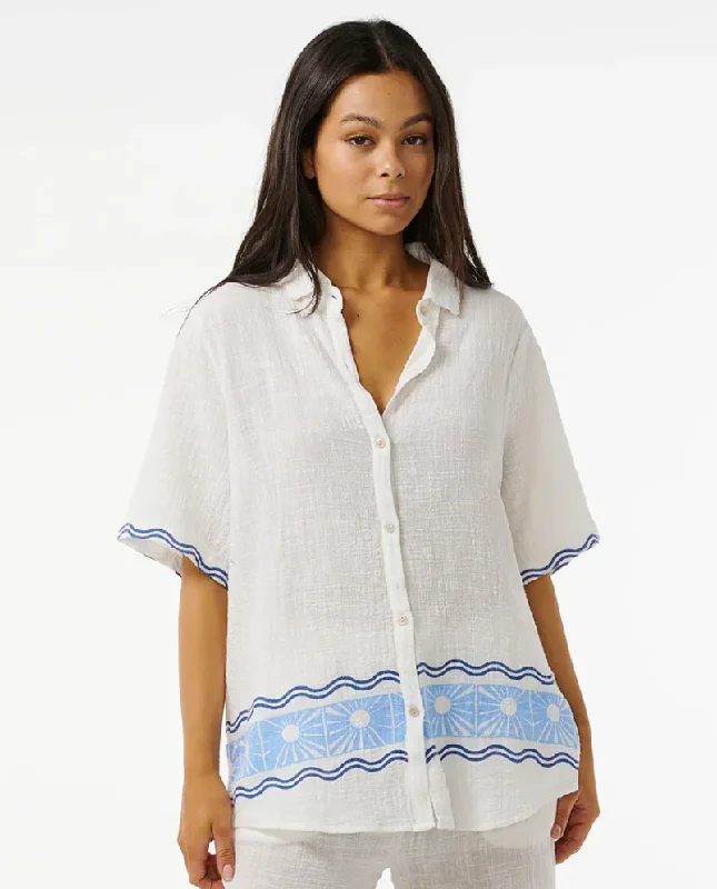 Santorini Sun Printed Shirt-- Striped Floral Plaid