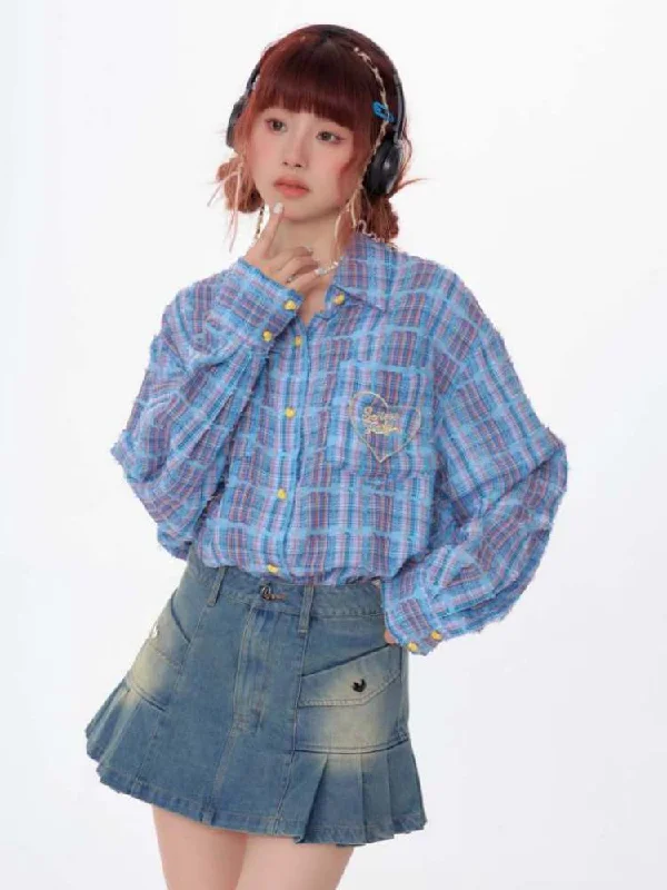 Stars & Hearts Logo Embroidery Plaid Shirt【s0000007136】-- Iron Safe Non-Iron Wrinkle Free Stars & Hearts Logo Embroidery Plaid Shirt【s0000007136】-- Iron Safe Non-Iron Wrinkle Free