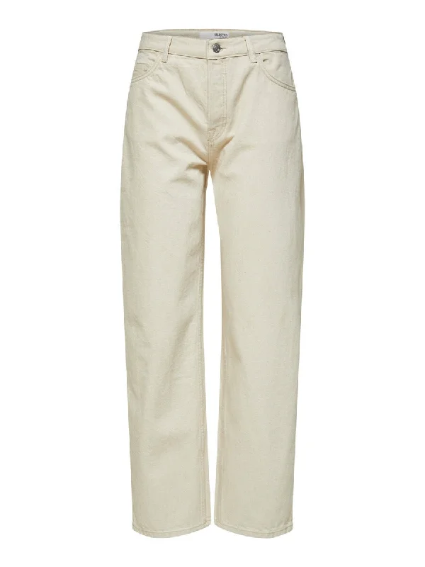 Selected Femme Celina Straight Leg Jeans - Beige Denim Fashionable Bootcut Jeans