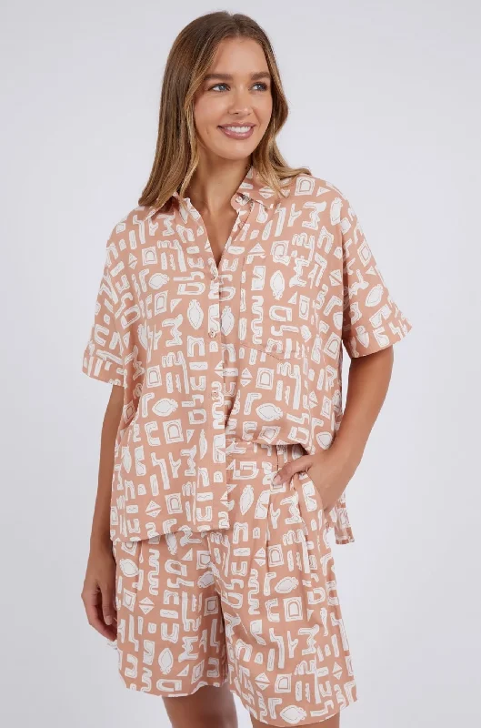 Foxwood Etched Geo Shirt-- Spandex Blend Rayon Blend Denim Blend