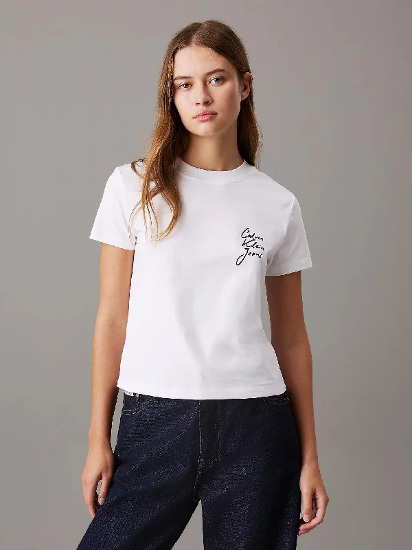 Γυναικείο t-shirt SCRIPT INSTITUTIONAL BABY TEE J20J224984YAF | J20J224984YAF-- Zippered Front Buttoned Front Snap Front