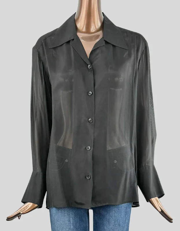 & OTHER STORIES Long Sleeve Satin Button-Up Shirt - X-Small-- Rayon Velvet Corduroy
