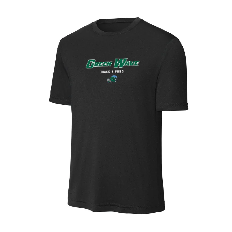 Tulane - NCAA Women's Track & Field : Elena Liano Rengel - Activewear T-Shirt-- Print Jacquard Patchwork