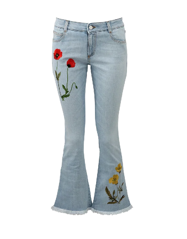 Botanical Kick Flare Jean Stylish Acid-Wash Jeans