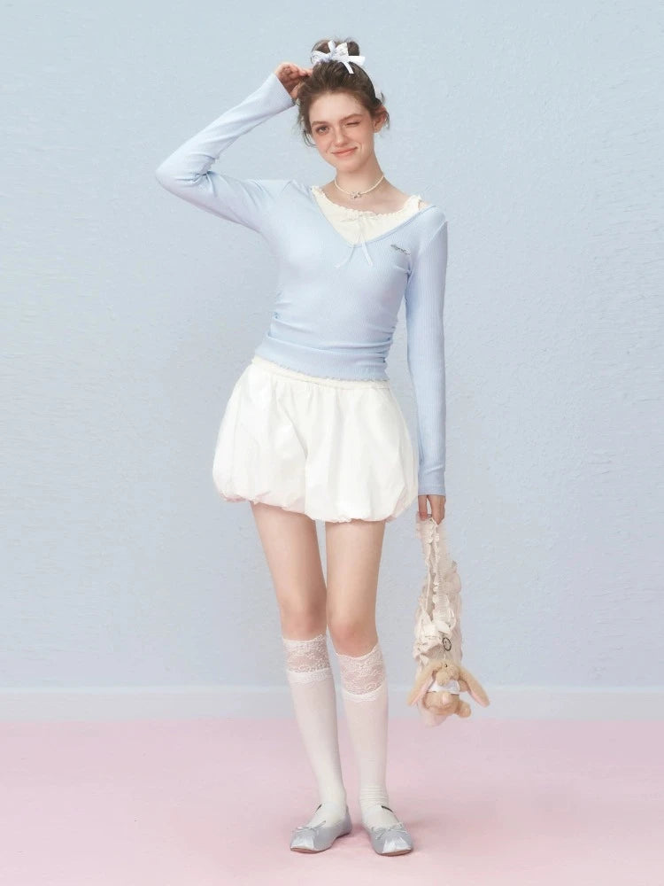 Fake two piece long sleeve t-shirt【s0000007238】-- Beaded Sequined Faux Fur