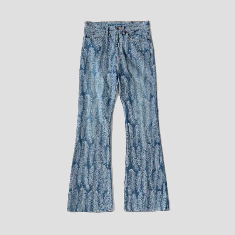 12oz FEATHER DENIM 5P FLARE JEANS Casual Bootcut Ripped Jeans