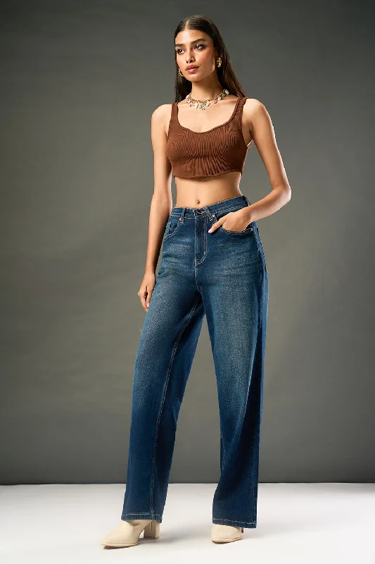 Blue Nova Straight Leg Jeans Fashionable Straight Fit Denim