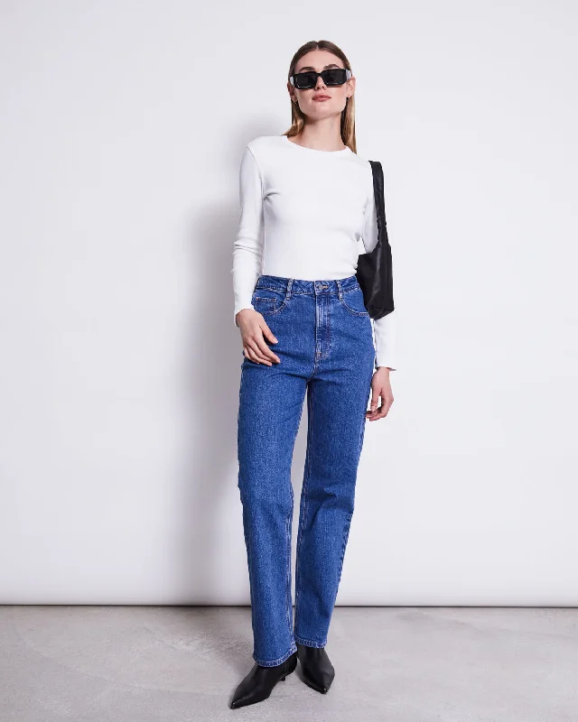 STRAIGHT LEG JEANS ALBA MID BLUE Stylish Slim Fit Denim