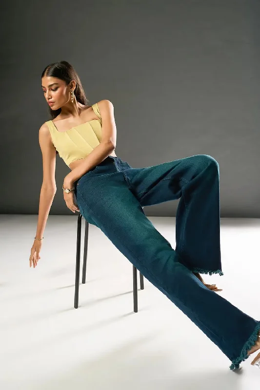 Island Blue Straight Fit Jeans Elegant High-Waisted Flared Jeans
