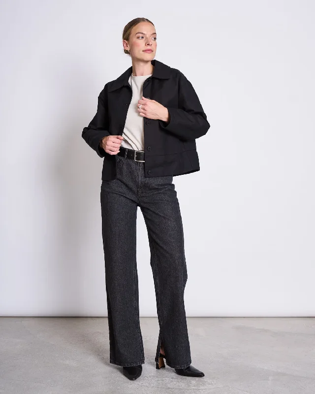 SLITTED WIDE LEG JEANS SELENE FADED BLACK Cozy Tencel Blend Denim Jeans