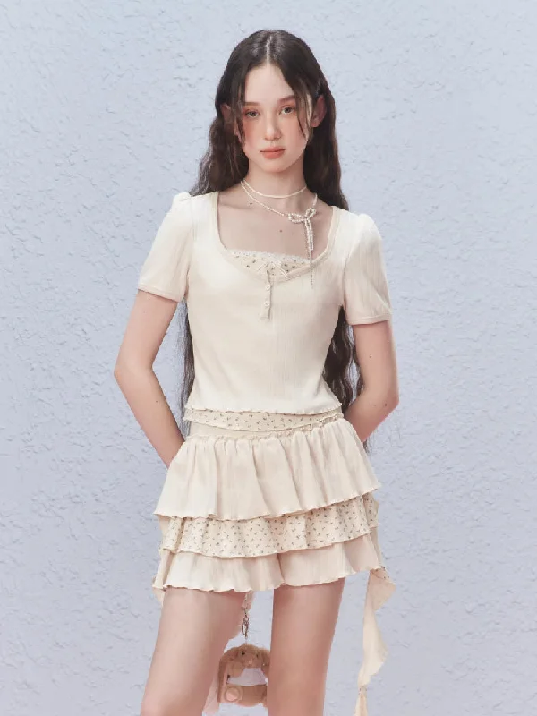 Slim short T-shirt【s0000007421】-- Mesh Blend Leather Blend Suede Blend