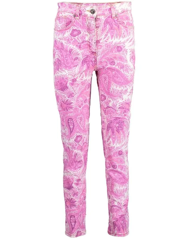 Paisley Print Skinny Jean Stylish Paperbag Waist Denim