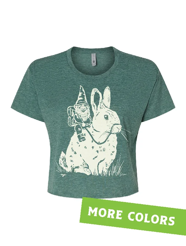 Gnome Wanderer · Cropped T-Shirt-- Thin T-Shirt Open Front Quick Dry