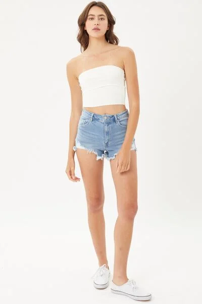 Raw Torn Hem Distressed Ragged Cut-Off Jean Mid-rise Denim Shorts Love Tree Comfortable Low-Rise Jeans