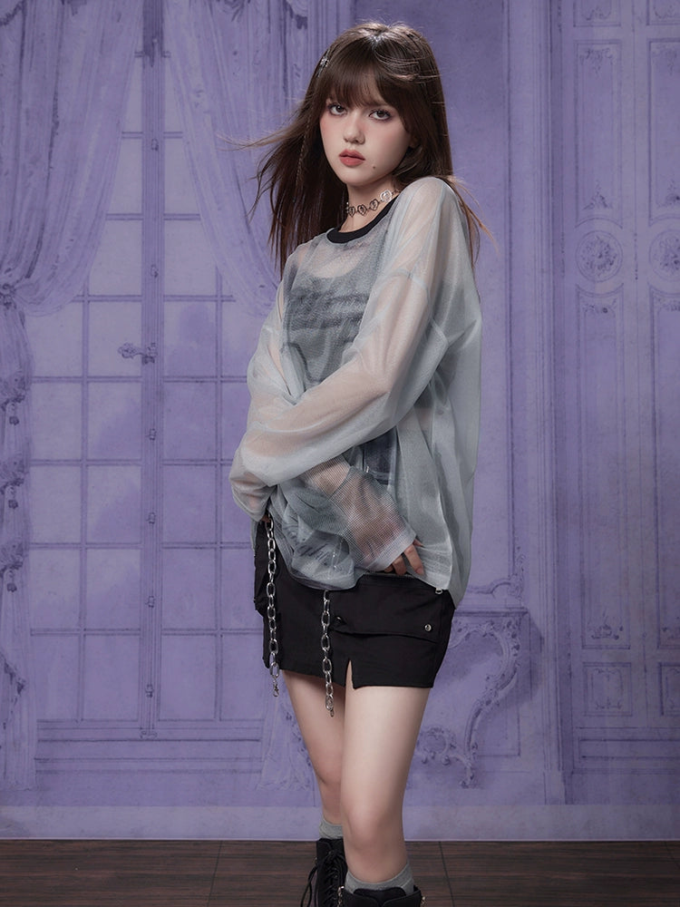 Printed mesh long sleeve T-shirt【s0000007398】-- Satin Fabric Silk Fabric Chiffon Fabric Printed mesh long sleeve T-shirt【s0000007398】-- Satin Fabric Silk Fabric Chiffon Fabric