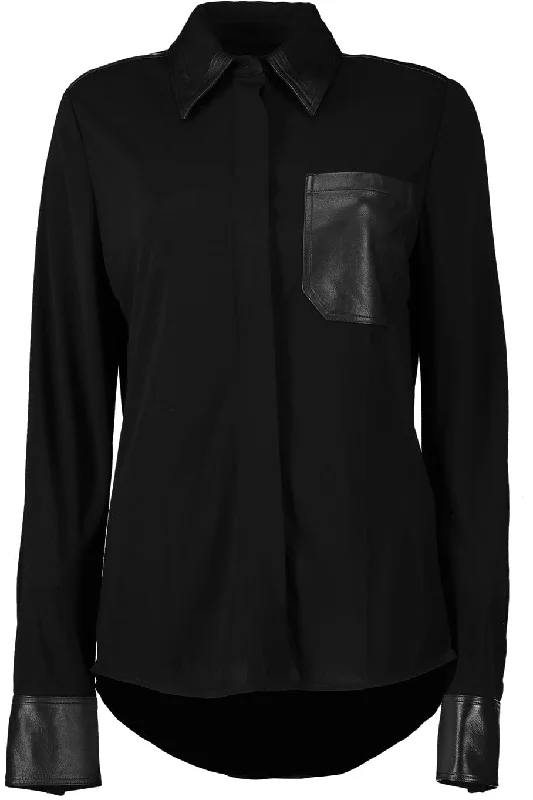 Pointed Collar Shirt-- Front Pockets Side Pockets Patch Pockets