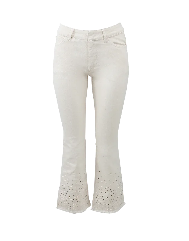 Cropped Flare Embroidered Jean Chic Ripped Jeans