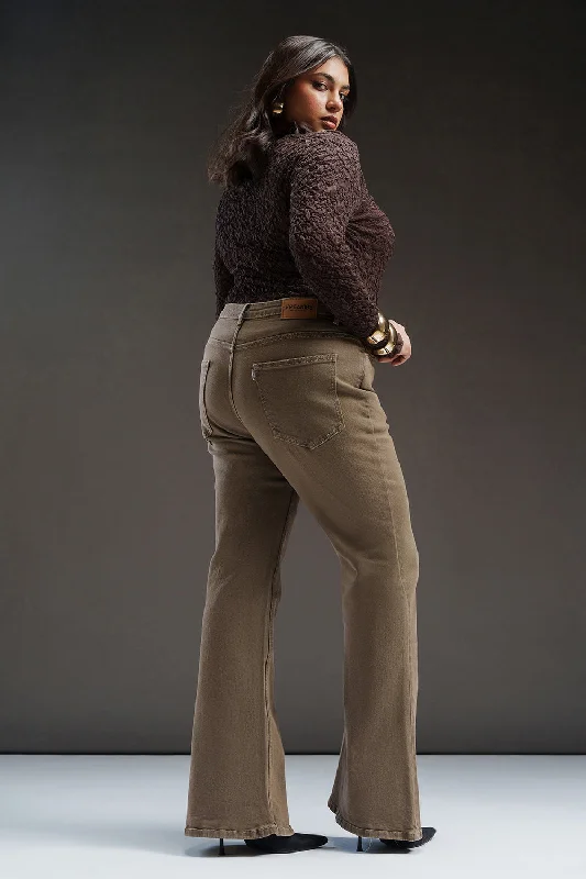 Driftwood Brown Curve Bootcut Jeans Chic Double Waistband Jeans