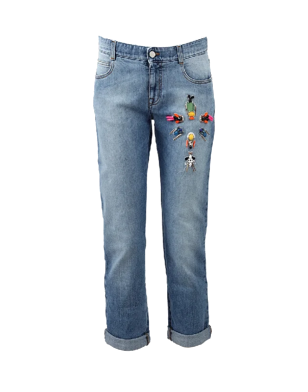Tomboy Diamond Embroidered Jeans Casual Distressed Skinny Jeans