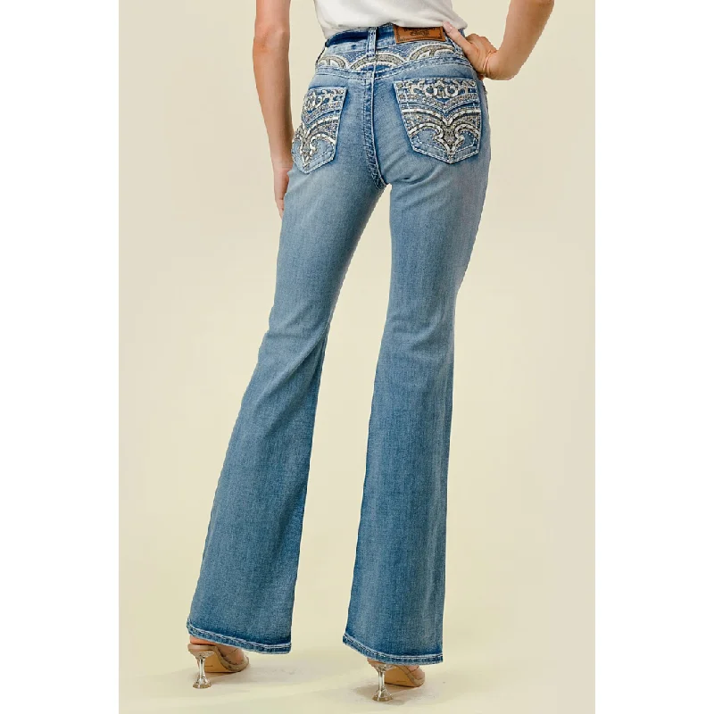Westfield Eagle Women's Embroidered Flare Jeans Stylish High-Waist Jeans