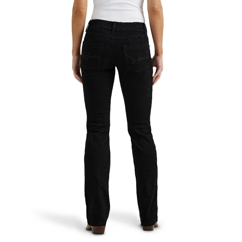 Women's Wrangler Essential Mid-Rise Bootcut Jean- Black Cozy Relaxed Fit Jeans