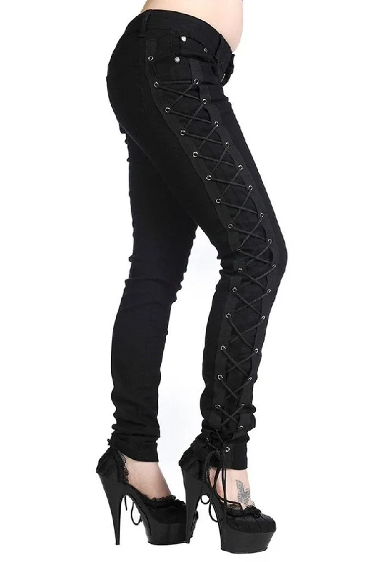 Corset Style Black Skinny Jeans Casual Distressed Skinny Jeans